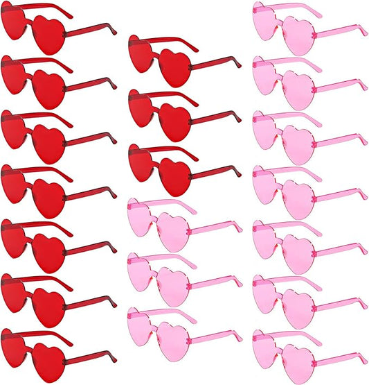 20 Pairs Heart Shaped Sunglasses Bulk, Colorful Rimless Fun Heart Sunglasses for Women Party Favors