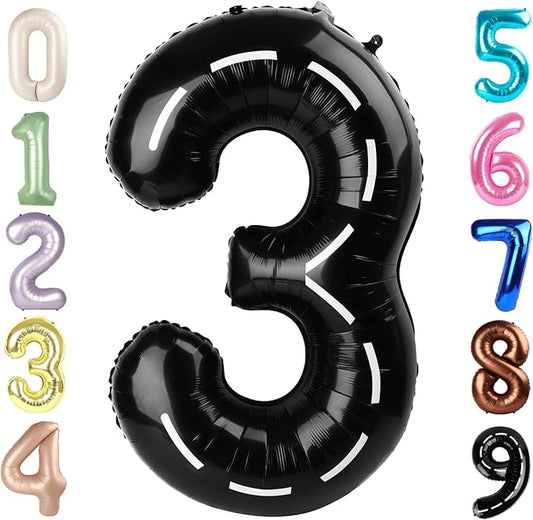 Numbers Balloon 3, 40 Inch Large Line Black Balloon for Three Year Old Birthday Decor, 3 13 30 31 Birthday Party Decorations for Wedding Supplies