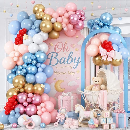 Christmas Balloon Garland Arch Kit, 121PCS Red Blue Pink Latex Balloons with Candy Cane Star Mylar Foil Balloon Set for Girls Xmas Birthday Winter Wonderland Baby Shower New Year Party Decorations