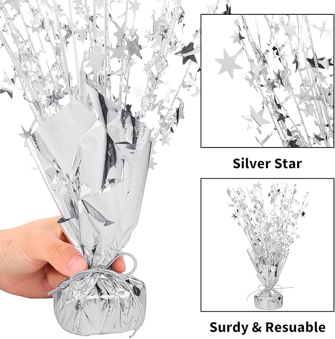 6 Pack Metallic Foil Spray Centerpiece Table Decoration Silver Star Party Centerpieces Table Decorations for Birthday Wedding Anniversary 2026 Graduation Party Decor