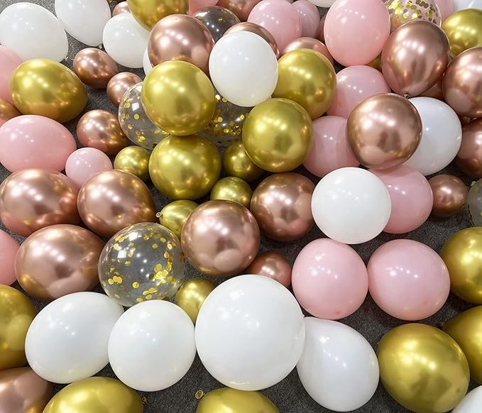 Rose Gold Pink White Balloon Garland Arch 160PCS Confetti Balloons Baby Shower Once Upon a Time Princess Birthday Fairytale Engagement Bridal Shower Party Decoration