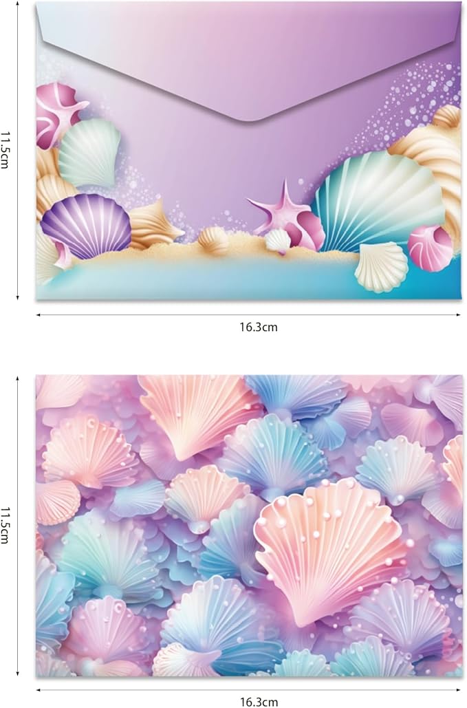 Mermaid & Sea Turtle Ocean-Themed Invitation Kit – 12 Shell-Shaped Cards, 12 Envelopes & 12 Seal Stickers | Underwater Birthday Party Invitations for Kids