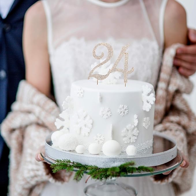LINGPAR 24 Years Birthday Cake Topper - New Best Crystal Rhinestone 24th Wedding Anniversary Or 24 Years Old Cake Topper Party Decoration Gold