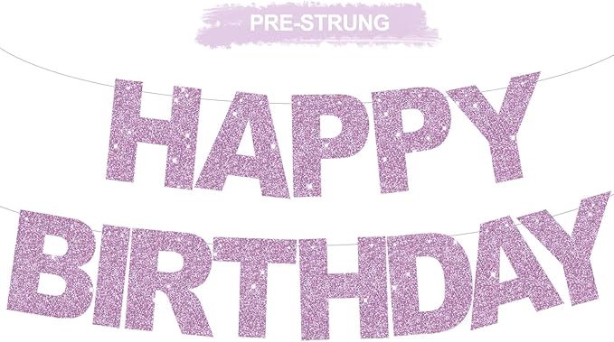 BEISHIDA Happy Birthday Banner - Pre-Strung No DIY Birthday Decorations - Happy Birthday Sign - Birthday Banner for Women, Kids - Backdrop Light Purple