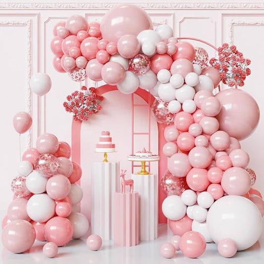 Pink and White Balloons Arch Kit,130pcs Light Pink Balloons Different Sizes White Latex Balloons for Wedding,Baby Shower,Gender Reveal,Birthday,Valentine's Day Decorations