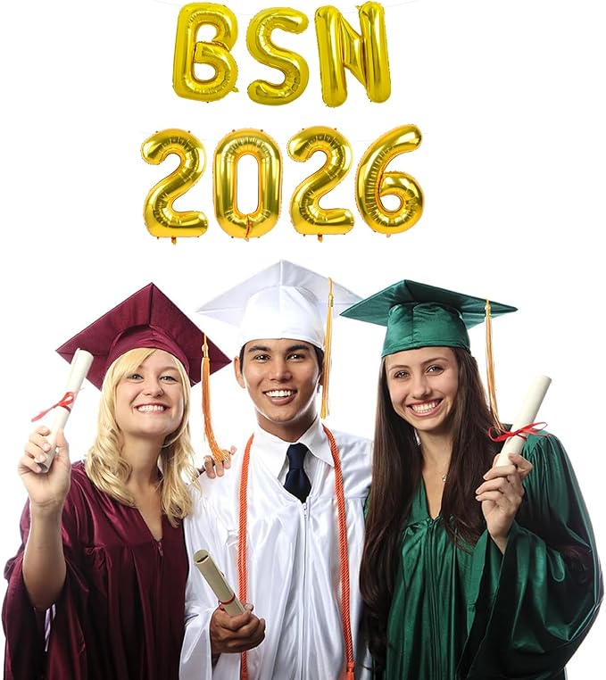 TONIFUL 2026 Nurse Graduation Decorations Gold BSN 2026 Balloons 16 Inch BSN 2026 Graduation Balloons Class of 2026 Congrats Nurse Balloons Decorations 2026 Nursing Graduation Party Supplies