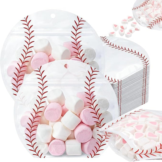 Resurhang 60 Pcs Baseball Treat Bags Candy Zipper Cute Baseball Food Goodie Gifts Bags Resealable Sport Themed Snack Candy Containers for Sport Birthday Baby Shower Supplies