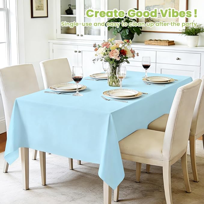 Mulbozy Light Blue Plastic Table Cloth Disposable 4 Pack, 54 × 108 Inch Tablecloths Rectangle, Baby Blue Plastic Table Cover for Party Decor
