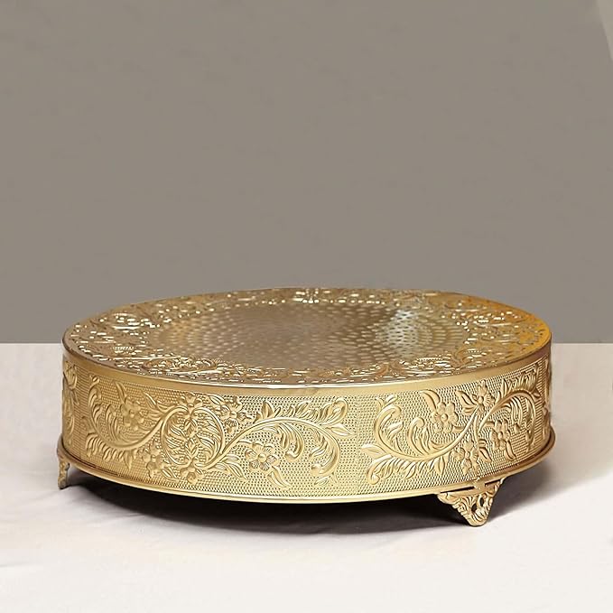 Efavormart 18" Gold Round Embossed Metal Cake Plateau Stand, Wedding Dessert Table Display Riser