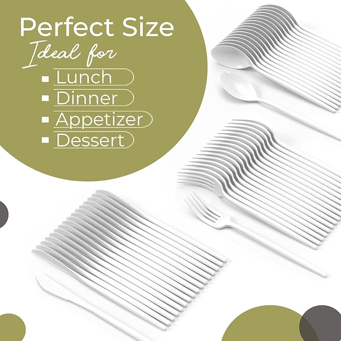 Trendables White Plastic Silverware Set White Silverware Disposable Forks and Spoons Disposable 120 Pack Plastic Utensils Set Includes 3 x 40 each Knives & Spoons & Forks For Parties and Events
