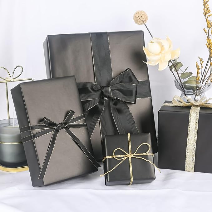 NESCCI Matte Metal Black Wrapping Paper, Solid Color Paper,Gift Wrapping Paper,Perfect for Wedding,Valentine's Day,Birthday, Christmas,Baby Shower,DIY Bouquet (17 Inches X 32.8 Feet)