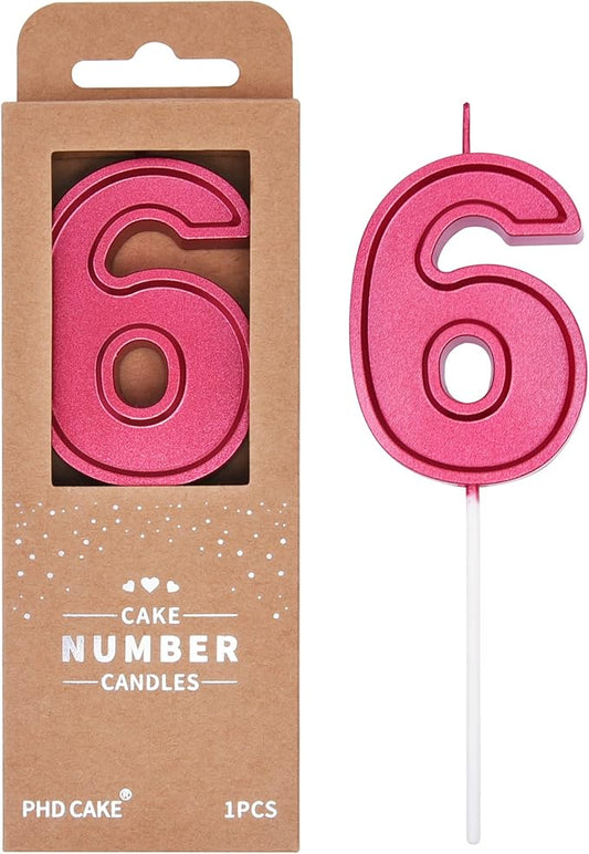PHD CAKE 2.76 Inch Luxe Red 6 Number Birthday Candles, Red Number Candle, Cake Number Candles, Party Celebration