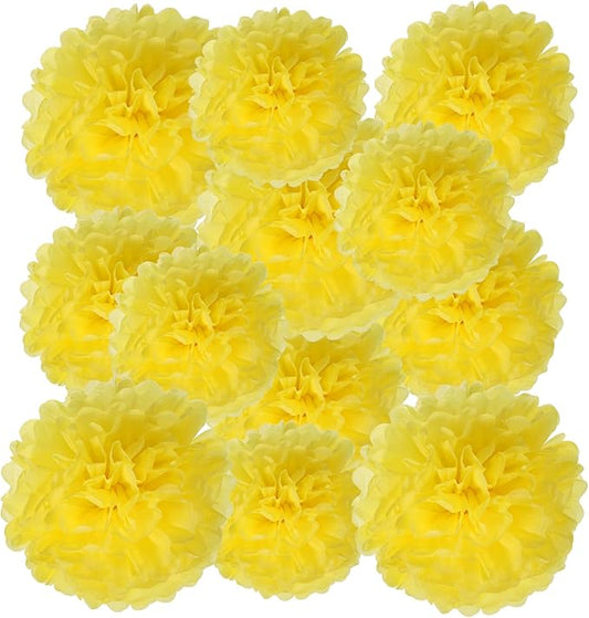 PATIKIL 8" 10" 12" Tissue Paper Pom Poms, 12PCS Pom Poms Paper Flowers Ball Tissue Paper Flowers for Wedding Bridal Shower Birthday Bachelorette Party Backdrop Decoration, Light Yellow
