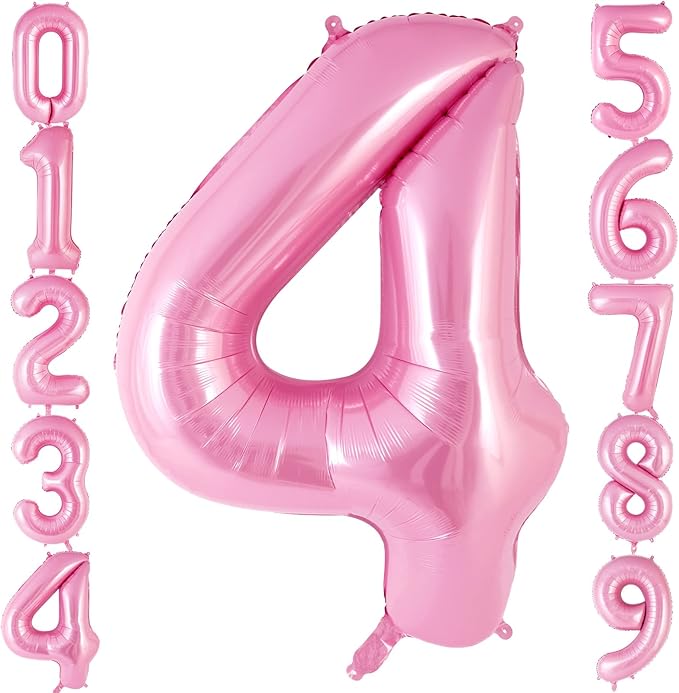 Pink Number 4 Balloon 40 Inch, Big Large Foil Helium Number Balloons, Jumbo Giant Mylar Number 4 Balloons for 4 Year Old Birthday Party Decorations Supplies Anniversary Celebration