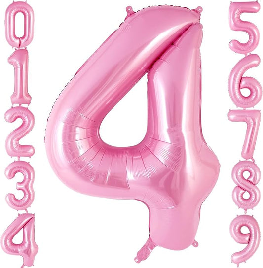 Pink Number 4 Balloon 40 Inch, Big Large Foil Helium Number Balloons, Jumbo Giant Mylar Number 4 Balloons for 4 Year Old Birthday Party Decorations Supplies Anniversary Celebration