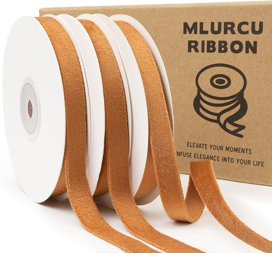 Terracotta Velvet Ribbon - 3/8 Inch x 21Yd Burnt Orange Velvet Double Faced for Christmas Tree Ornaments, Gift Wrapping, Wedding Decoration, Wreath & Hair Bows