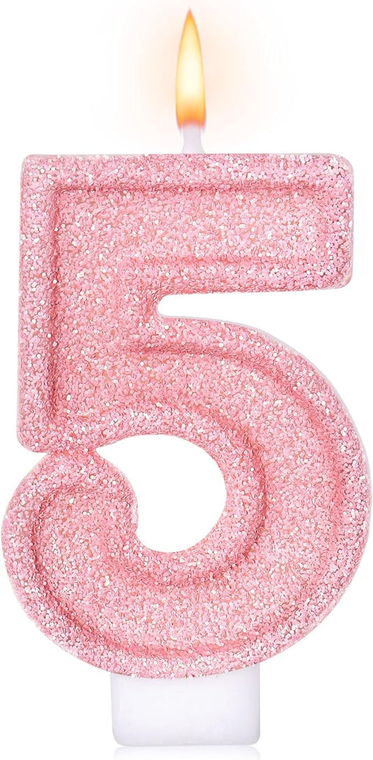 Cute Number 5 Birthday Candle, Glitter Pink Number Candles, Birthday Cake Topper Decoration, Party Supplies Anniversary Celebrations