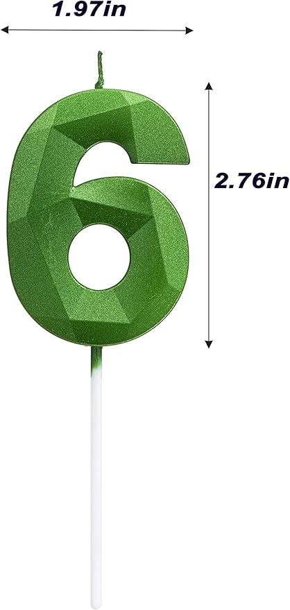 Green Happy Birthday Cake Candles,Wedding Cake Number Candles,3D Design Cake Topper Decoration for Party (Green Number 6)