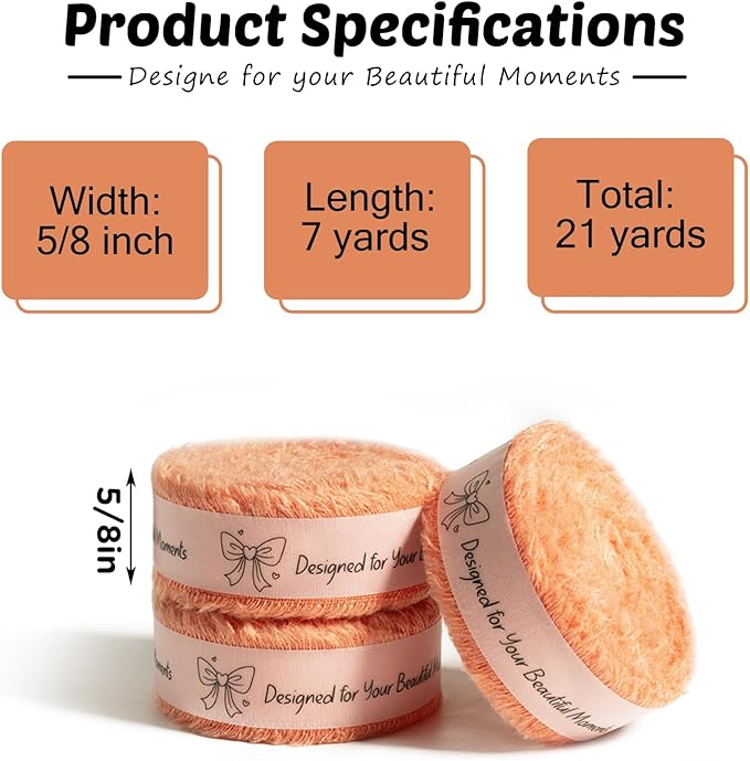 Burnt Orange Cotton Ribbon 5/8 Inch Burnt Orange 3 Rolls 21 Yards Frayed Edge Fabric Set for Wedding Decor, Bridal Bouquet Wrap, Baby Shower, Gift Wrapping, Fall Decor & Halloween Party
