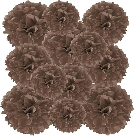 PATIKIL 8" 10" 12" Tissue Paper Pom Poms, 12PCS Pom Poms Paper Flowers Ball Tissue Paper Flowers for Wedding Bridal Shower Birthday Bachelorette Party Backdrop Decoration, Brown
