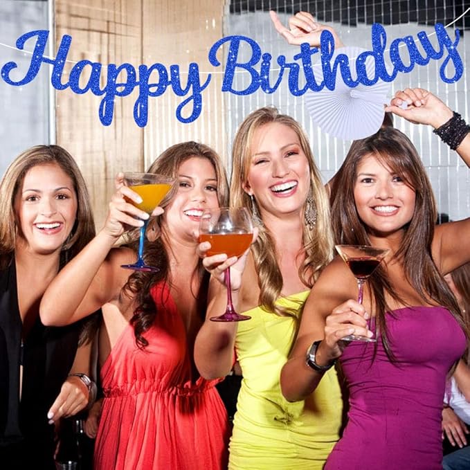 BEISHIDA Happy Birthday Banner - NO DIY,Blue 10Feet Pre-Strung-Glitter Birthday Sign Garland Backdrop Decorations for Women men Party