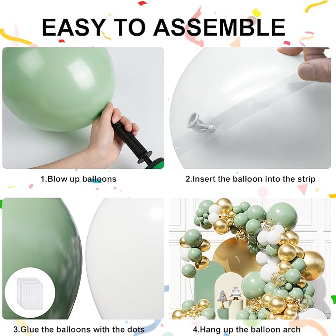 Sage Green Balloon Arch Garland Kit, Sage Green White Gold Balloons for Boho Birthday Wedding Bridal Baby Shower Engagement Party Decorations