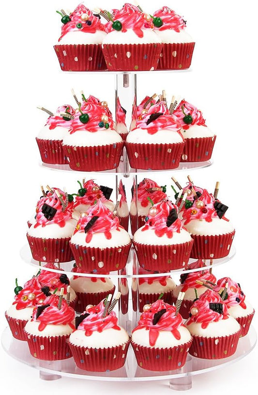 YestBuy Cupcake Stand 4 Tier Round Tower with Base, Acrylic Cupcake Holder, Clear, 38 Cupcakes, Wedding Birthday Pastry Display