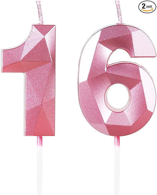 Number 16 Candles,16th Birthday Candles,Pink Happy Birthday Candle for Cake,3D Design Cake Topper Decorations for Girl Women Pet Birthday Party Wedding Anniversary Celebration Supplies