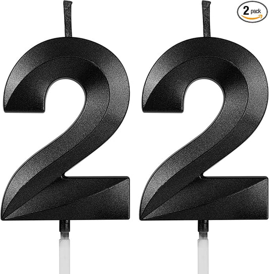 Number 22 Birthday Candles, 1.96 Inch Happy Birthday Cake Candles Cupcakes Topper Decoration for Birthday Party Wedding Anniversary Celebration Supplies (Black)
