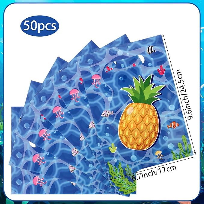 50 Pieces Pineapple Gift Bag Plastic Under The Sea Jellyfish Seaweed Bag Happy Birthday Party Gift Bags Party Favors for Kids Hawaii Theme Birthday Party Decoration Under The Sea Birthday Party Supplies