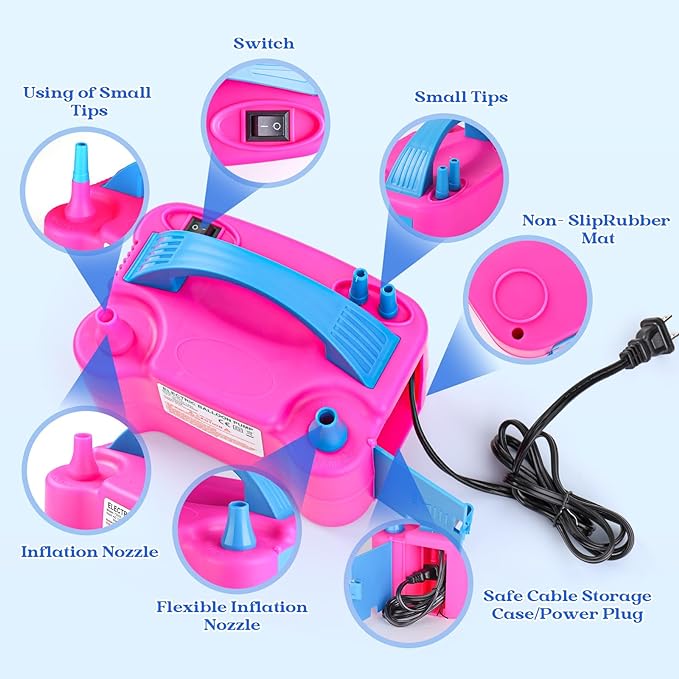 Voircoloria Balloon Arch Kit with Balloon Pump Electric, 110V 600W Automatic Dual Nozzle Portable Inflator with Balloon Arch Stand for Birthday Gender Reveal Baby Shower Balloons Party Decorations