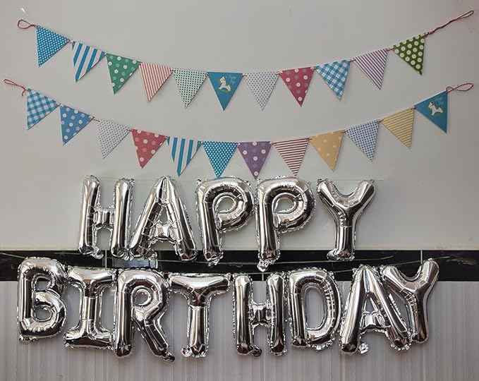 Silver Happy Birthday Balloon Banner, 16 Inch Foil Mylar Happy Birthday Balloons Letters, Reusable Happy Birthday Sign, Silver Birthday Decorations for Women, Men, Boys and Girls
