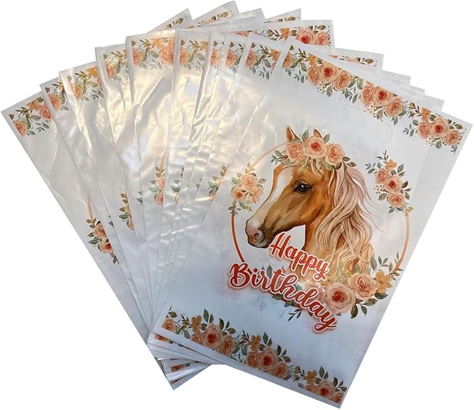 LYK 30PCS Horse Party Favor Bags Pony Themed Plastic Horse Treat goody Bags Horse and Pony Goodie Bags with Handles for Horse and Pony Themed Party Supplies