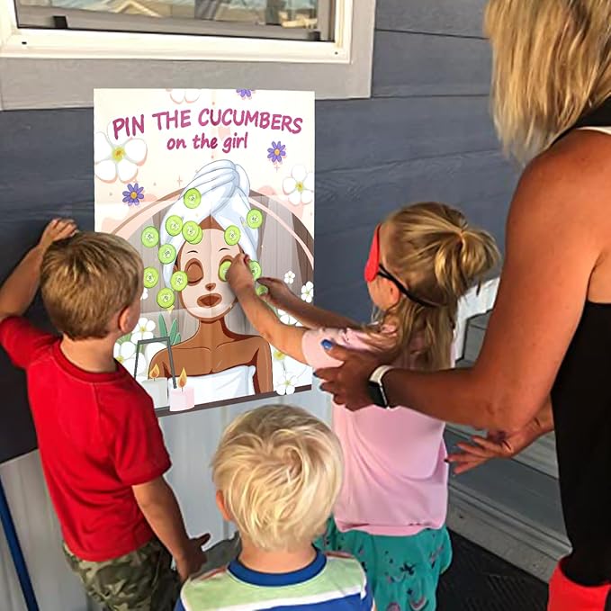 PARTYLOUD Pin The Cucumbers on The Girl, Spa Pajama Party Games, Kids Spa Birthday Party Sleepover Essentials for Girls Party Games 30 Guests