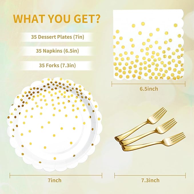 Gold Plates and Napkins Party Supplies, 35 7??White and Gold Party Paper Plates, Disposable Plate for Wedding Birthday Birthday Decoration Tableware