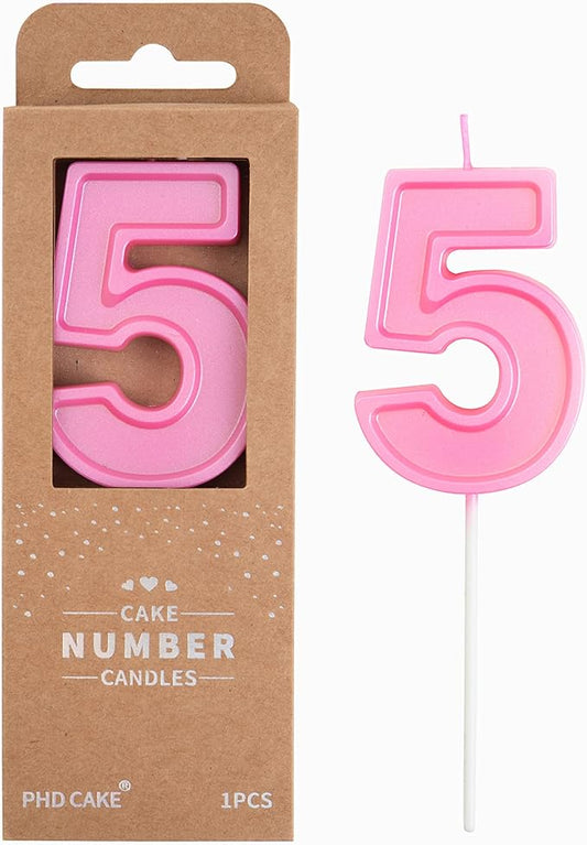 PHD CAKE 2.76 Inch Luxe Pink 5 Number Birthday Candles, Pink Number Candle, Cake Number Candles, Party Celebration
