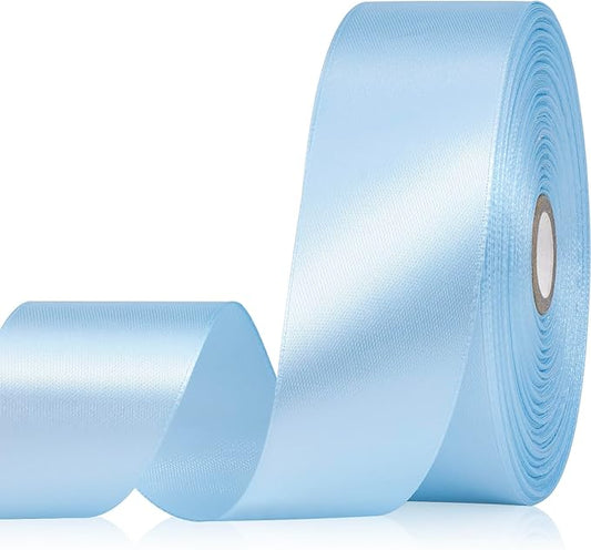 Light Blue Ribbon 1-1/2 Inch, 60 Yards Polyester Baby Blue Satin Ribbon for Gift Wrapping, Fabric Ribbon for Flower Bouquet Crafts Wedding Christmas Baby Shower