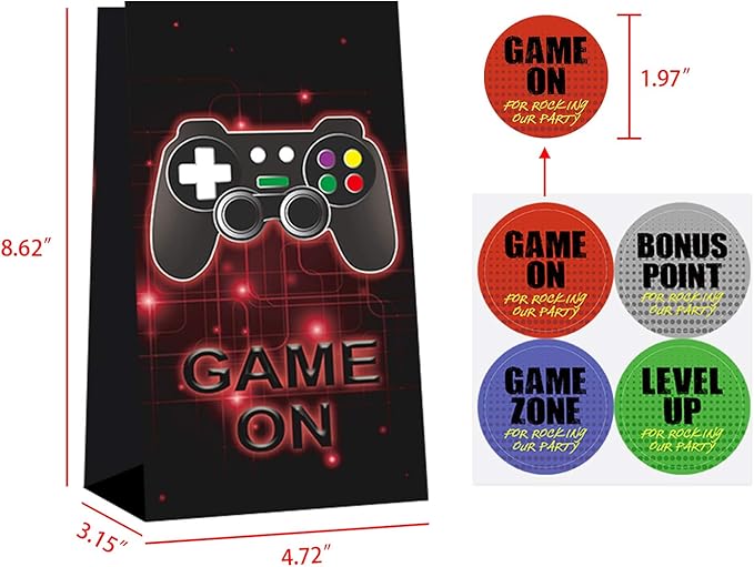 24 Pieces Video Game Party Candy Bags 4 Designs Goodie Bags for Themed Birthday Party Favors Supplies with 24pcs stickers