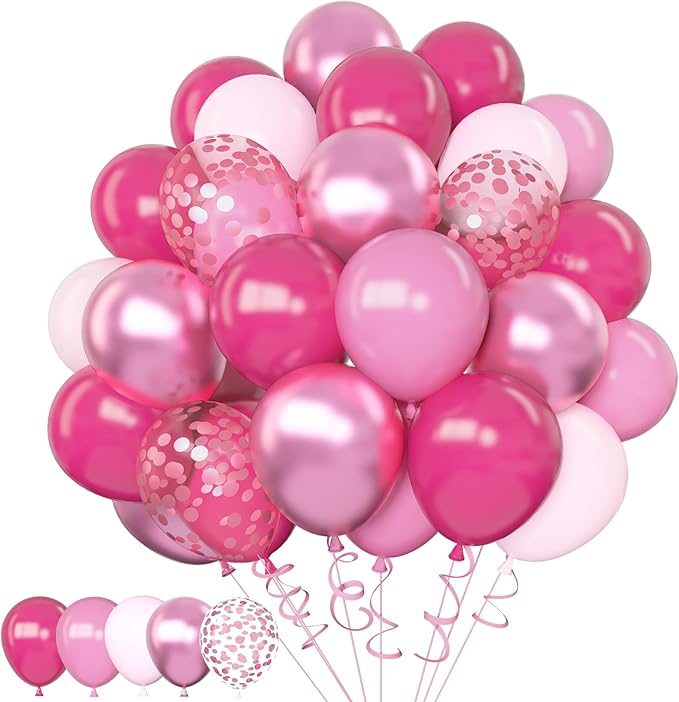 Amandir 153 Pcs Pink Balloon Arch Garland Kit, Different Sizes 18 12 10 5 inch Latex Metallic Confetti Hot Pink Balloons for Mothers Day Baby Shower Birthday Princess Wedding Party Decorations
