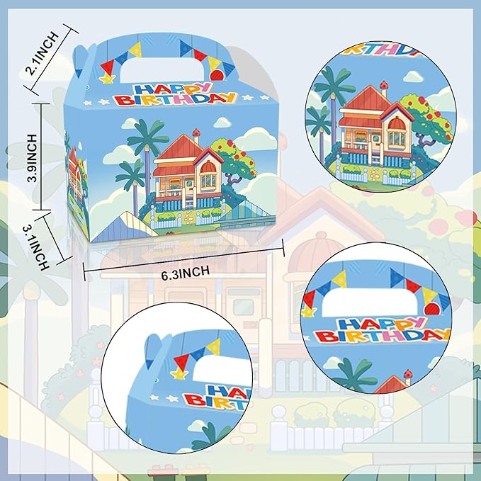 12 PCS Blue Dog Birthday Party Supplies,Cartoon Blue Party Decorations bags, candy boxes,Dog Birthday Party Decorations