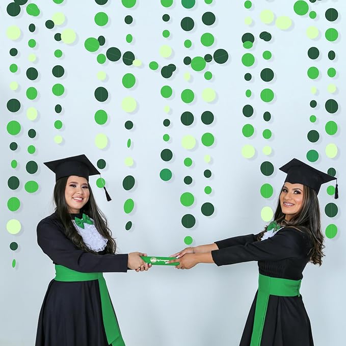 Green Party Decorations Ombre Green Circle Dots Garland Hanging Paper Polka Dot Streamer for Birthday Baby Shower Wedding Bridal Shower Summer Spring Easter St Patrick’s Day Golf Tea Party Supplies