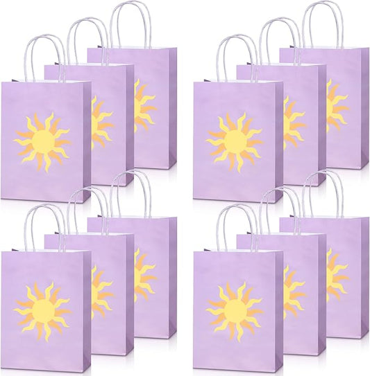 Humyoun 30 Pcs Purple Sun Gift Bags Princess Birthday Party Favors Goodie Candy Treat Paper Bag with Handle Bulk Princess Birthday Wedding Party Supplies Decorations, 8.3 x 5.9 x 3.2 Inch