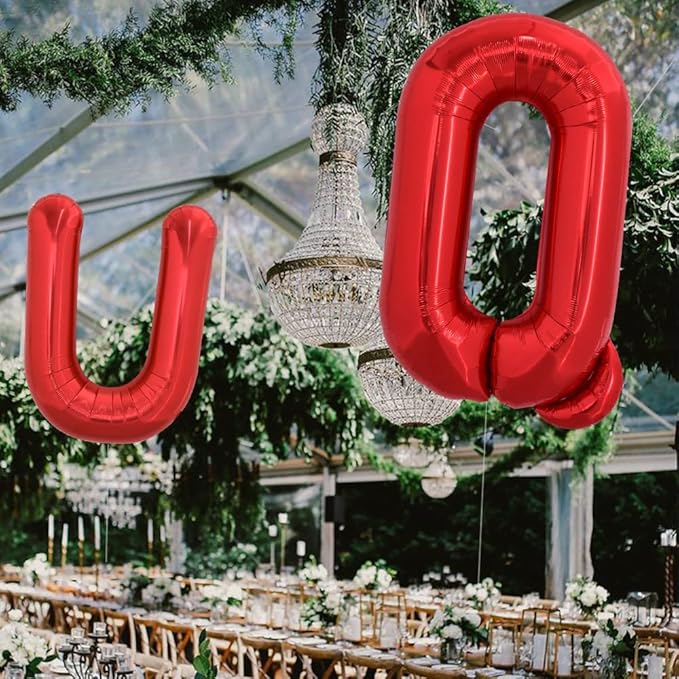 TONIFUL 40 Inch Large Bright Red Letter Balloons A-Z, Giant Jumbo Helium Foil Mylar Big Letter U Balloons for Birthday Party Anniversary Wedding Decorations