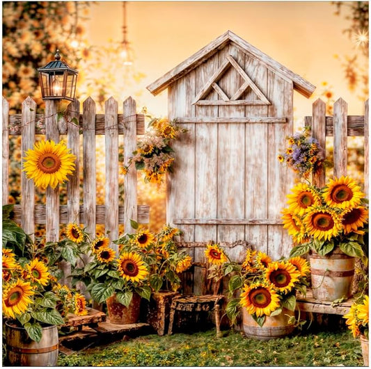 Kate 8x8ft Yellow Sunflowers Backdrops for Photography Rustic Wooden Fence Background Bridal Baby Shower Sweet Birthday Party Decoration Studio Backdrop