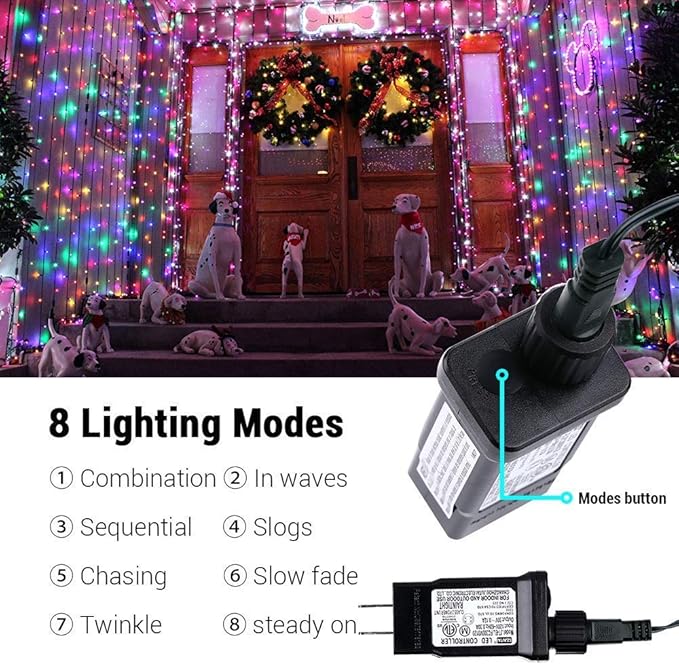Toodour Multicolor 82ft 200 LED Christmas String Lights with 8 Modes, Timer, Low Voltage Indoor Fairy Twinkle Lights for Home, Garden, Party, Holiday, Tree, Christmas Decorations