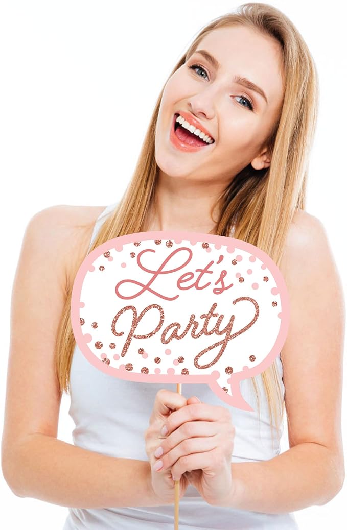 Big Dot of Happiness Pink Rose Gold Birthday - Happy Birthday Party Photo Booth Props Kit - 20 Count