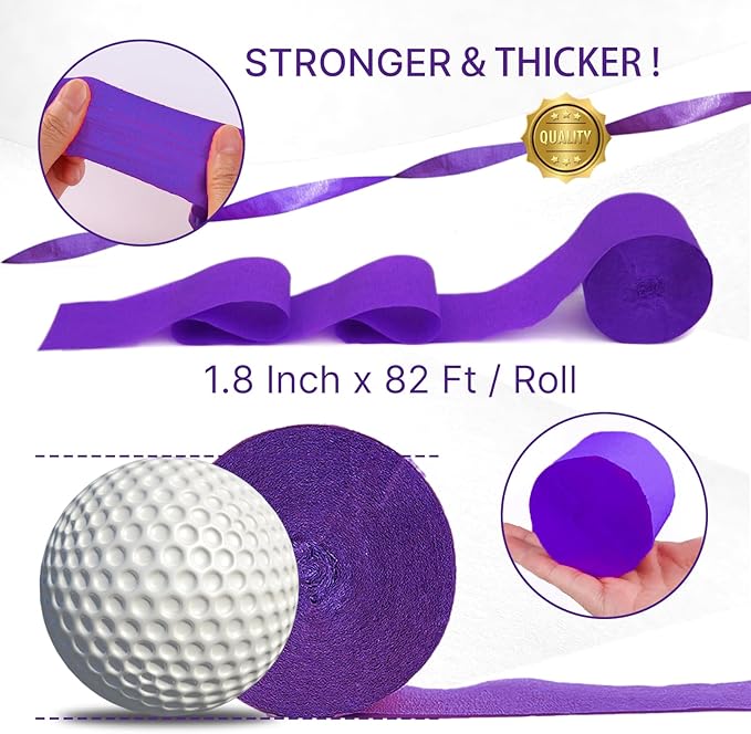 PartyWoo Purple Crepe Paper Streamers 8pcs 656ft Pack of Light Dark Purple Lavender White Silver Crepe Paper Streamers for Birthday Baby Shower Graduation Princess Butterfly Theme Party Decorations