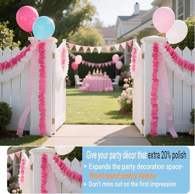 Princess Hot Pink Crepe Paper Streamers 492ft Shades of Pink Fringe Birthday Party Curtains for Backdrop, Door, Ceiling Birthday Party Decorations Various Pink Wedding Decor