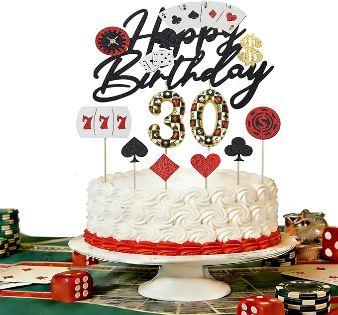 Casino Birthday Number Candles for Cake, Poker Birthday Candles for Casino Themed Birthday Party Decoration, Glitter Casino Birthday Cake Topper for Casino Night Theme Birthday Cake(Number 69 & 96)