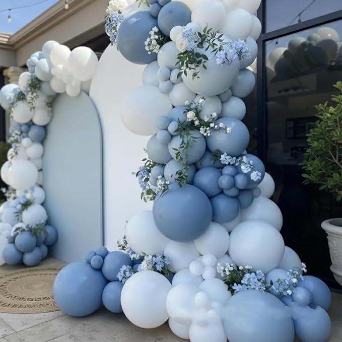 Dusty Blue Balloons, 65Pcs Light Blue Balloons 12Inch Baby Blue and White Balloons for Baby Shower Gender Reveal Birthday Wedding Thick & Durable